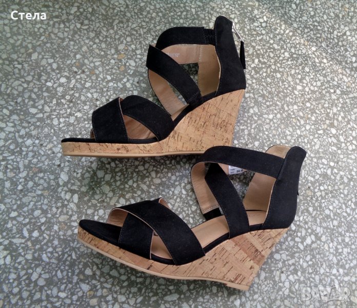 Дамски обувки Cox, нови, черни с беж, снимка 1