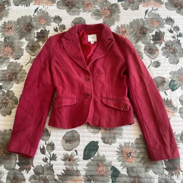 Дамско сако Mango MNG с 2 копчета, памучно, размер XS, бордо, снимка 1