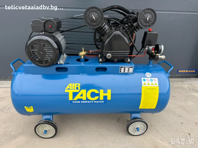 ПРОМЦИЯ 2025 Компресор за въздух 100L 3 НР / 2.2 кв усилен дебит 8 бара - 360 л/м, снимка 1