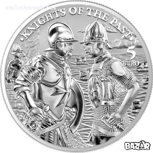 1 oz Малта 5 € Рицари от миналото - рицар на Малта и османски войник .9999 сребърна BU монета 2022, снимка 1
