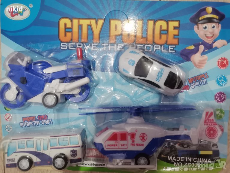 police полиция полицейска кола хеликоптер мотор автобус пластмасови играчки фигурки за игра и украса, снимка 1