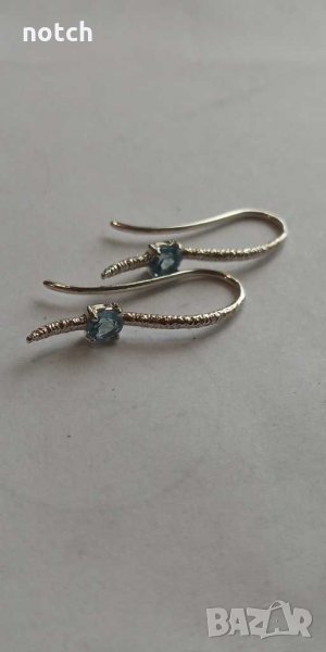 Обеци бяло злато с естествен топаз, снимка 1
