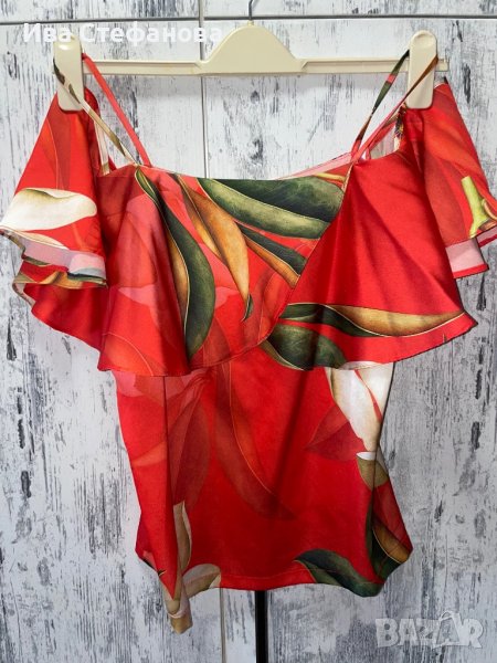 Разкошна цветна  блуза топ  флорален принт цветя с паднали ръкави , снимка 1