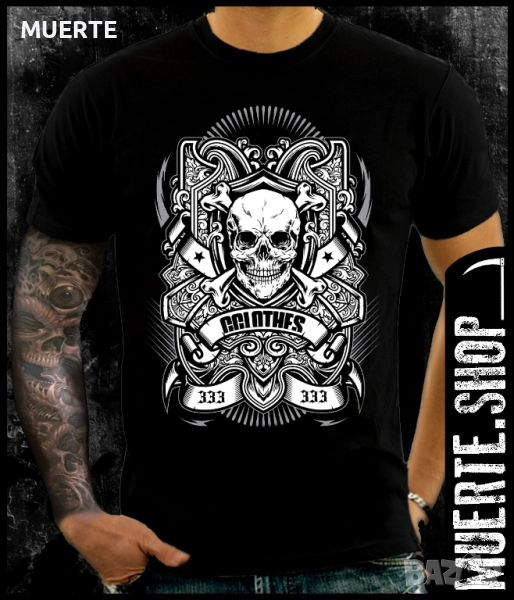 Черна тениска с щампа SKULL 333, снимка 1