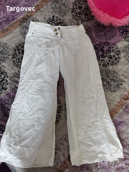 Разкроен бял ленен панталон, снимка 1