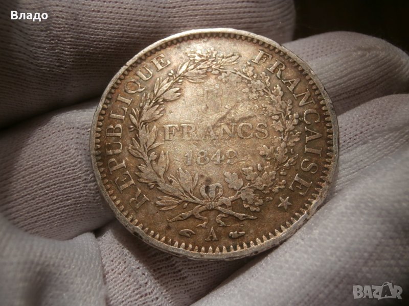 Голяма сребърна монета 5 франка 1849 , снимка 1