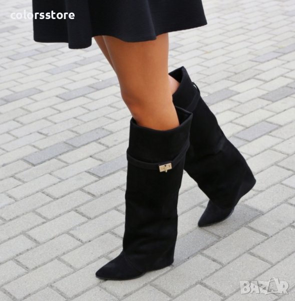 Ботуши на платформа - черен велур - K-40, снимка 1