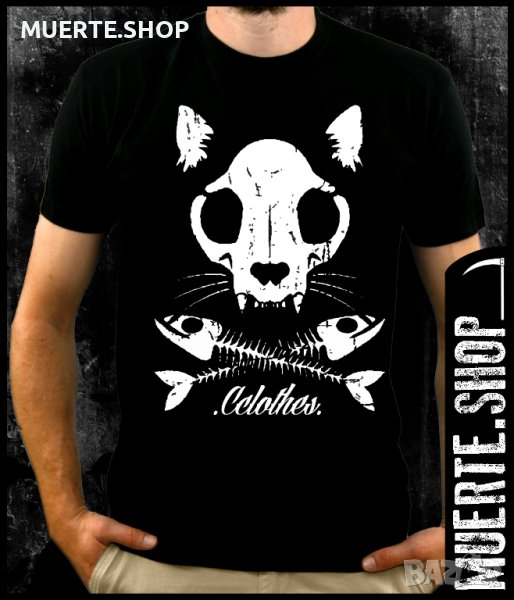 Черна тениска с щампа CATBONES, снимка 1