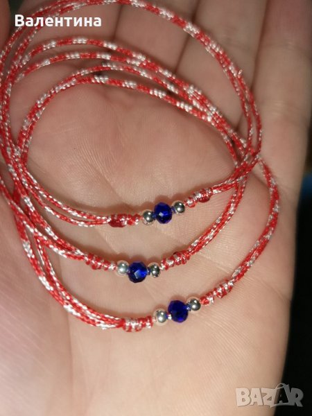 Мартеници със сребърни мъниста и сини фасетирани стъклени мъниста, снимка 1