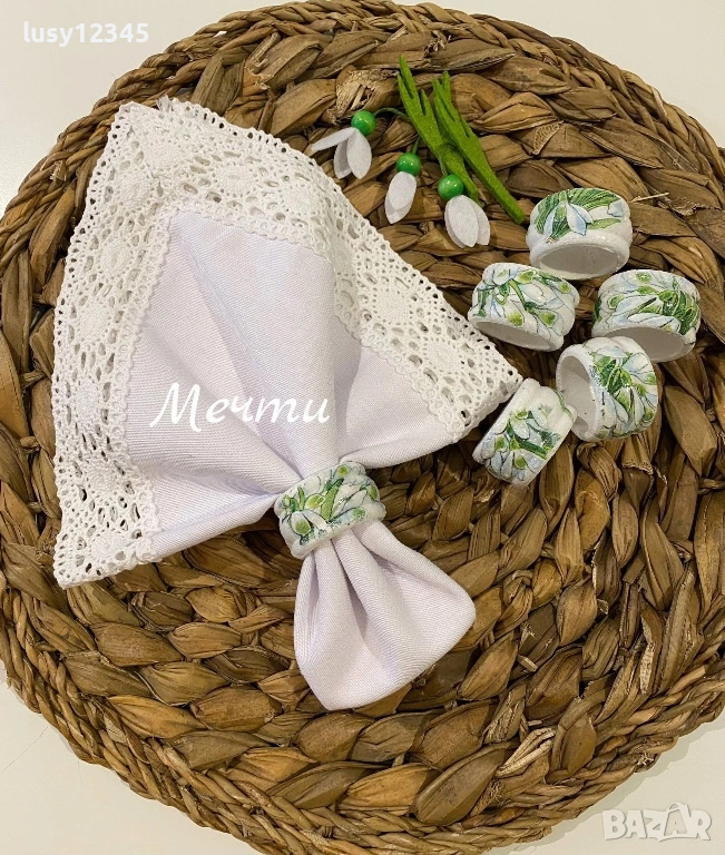 Комплект шест пръстени за салфетки с кокичета!, снимка 1