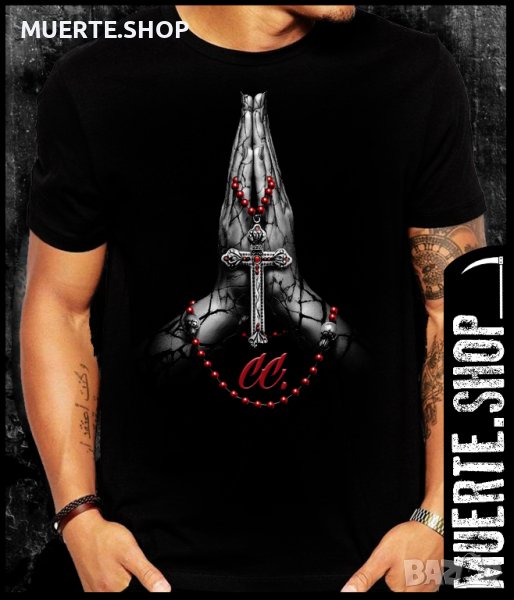 Черна тениска с щампа RED CHAPLETT CROSS, снимка 1