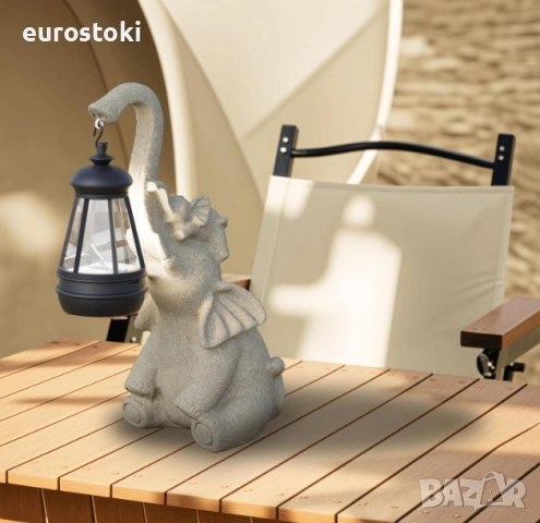 Декоративна статуя Слон със соларно фенерче, градинска фигурка от смола, декорация за дом/градина, снимка 5 - Градински мебели, декорация  - 52506790