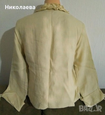 Тъмно бежова ленена блуза с къдри, M, снимка 3 - Блузи с дълъг ръкав и пуловери - 37968641