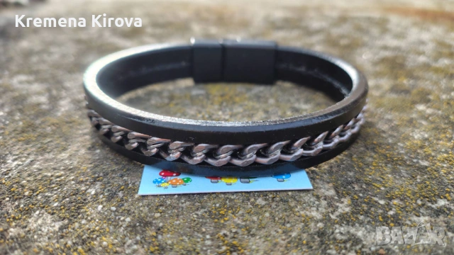 Мъжки гривни от естествена кожа и стомана. Идея за подарък. Бижута Луди гъби.