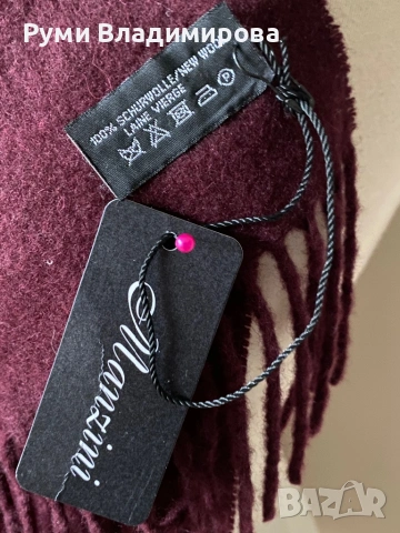 Мъжки шал от 100 % вълна в бордо, Manzini, с етикет, снимка 5 - Шалове - 53186019