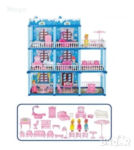 ДЕТСКА КЪЩА/ВИЛА ЗА КУКЛИ ТРИ ЕТАЖА С МЕБЕЛИ 140396, снимка 7 - Кукли - 47685251