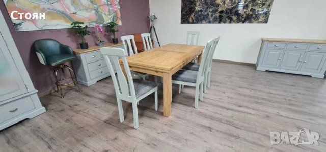 ПРОМОЦИЯ!!!Нова дървена разтегателна трапезна маса от дъб с шест стола, снимка 6 - Маси - 44149196