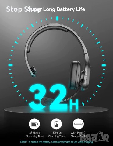 TECKNET  Bluetooth слушалка с шумопотискане на микрофон офис Call center, снимка 3 - Bluetooth слушалки - 40603059