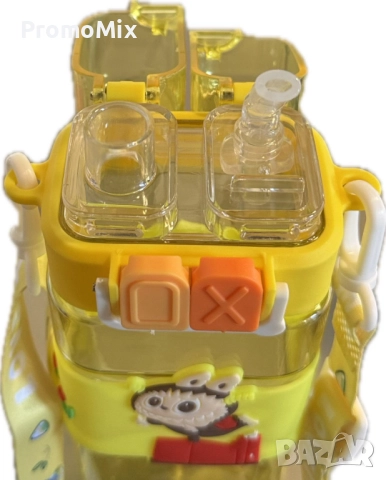 Детска бутилка Labubu 600 мл Лабубу шише регулируема презрамка Детско жълто шише Лабубу  , снимка 4 - Прибори, съдове, шишета и биберони - 51568416