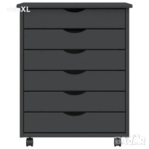 vidaXL Шкаф с чекмеджета на колелца MOSS, сив, бор масив, снимка 5 - Шкафове - 56147346
