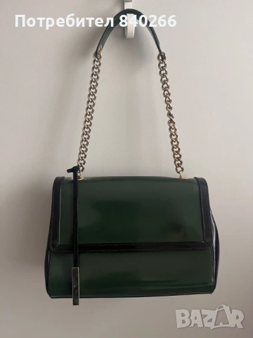 Тъмнозелена чанта естествена кожа INNUE + подарък чанта