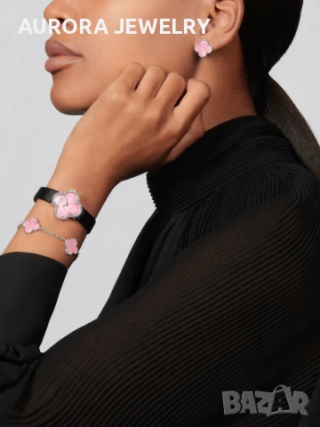 Van Cleef & Arpels VCA 5 Motifs Silver Pink Opal Vintage Alhambra Дамска Гривна, снимка 9 - Гривни - 54274550