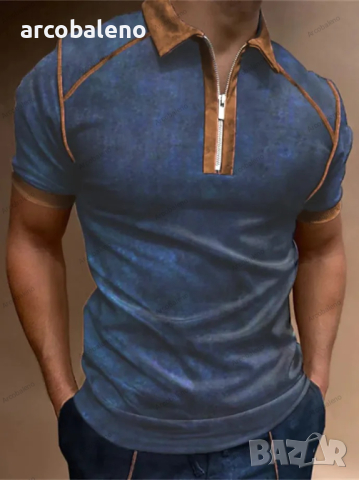 Мъжка поло риза с цип и ревер с къс ръкав, 6цвята , снимка 2 - Тениски - 44780947