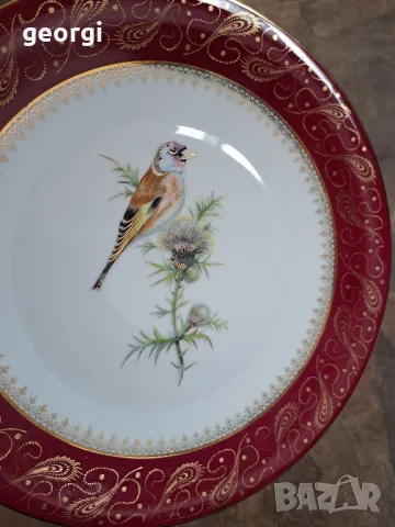 декоративна порцеланова чиния с птица и позлата Limoges 8/1, снимка 5 - Декорация за дома - 49903367