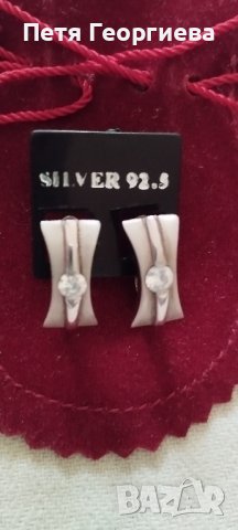 Сребърни обици с циркон, снимка 2 - Обеци - 44385341