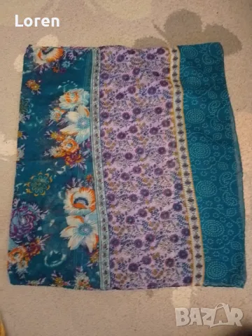 Шал с тюркоазени цветове с цветя, снимка 11 - Шалове - 48651284