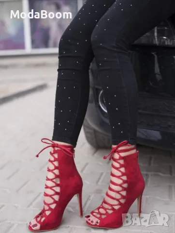 Летни боти на ток - Велур, снимка 2 - Дамски боти - 48123501