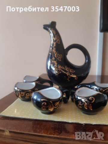 Рядка находка. Винтидж комплект от 5 чаши и стомна  Black Ceramic , снимка 5 - Антикварни и старинни предмети - 39646472