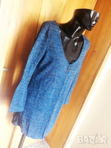 Дълга синя жилетка със сребрист ефект Л, снимка 3 - Жилетки - 34078137