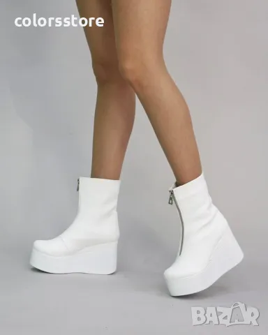 Боти на платформа - бяла кожа - LT40, снимка 2 - Дамски боти - 36908884