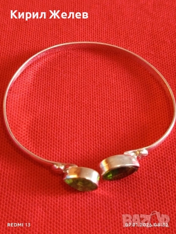 Сребърна гривна с ОЛИВИН камък на късмета , хармонията и обновлението има тонизиращ ефект 52532, снимка 3 - Гривни - 53015263