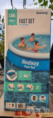 Ново басейн Bestway Fast Set 3.66м 76см + филтърна помпа