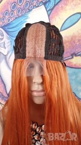 👑 💗Ново ! Прекрасен Модел Дълга Права Лейс Фронт Перука в Наситено Оранжев Цвят💋 КОД : 1333💗 👑 , снимка 8 - Аксесоари за коса - 42907662