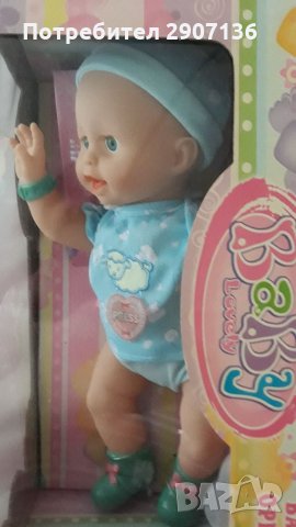 Бебе с много функции и батерии, плаче, храни се с шише,смее се,може да движи само ръце и крака , снимка 8 - Кукли - 34923469