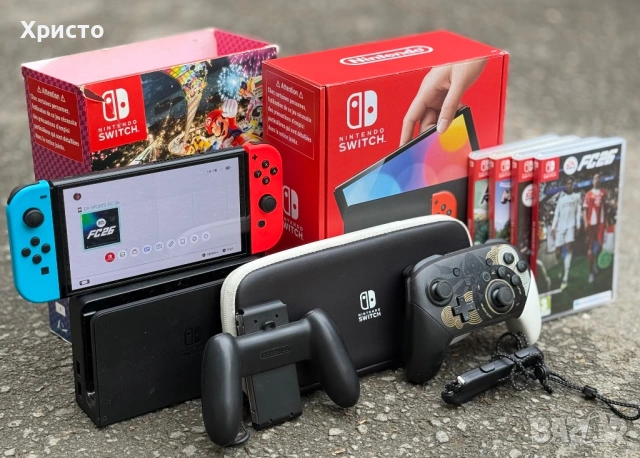  Конзола Nintendo Switch OLED + игри + Pro Controller + кейс   , снимка 2 - Nintendo конзоли - 54064253