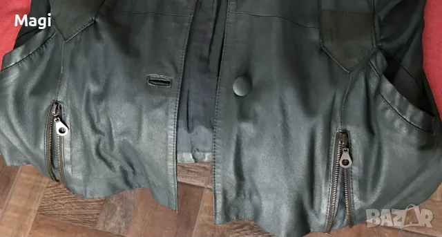 Дамско яке естествена кожа L-XL, тъмнозелено