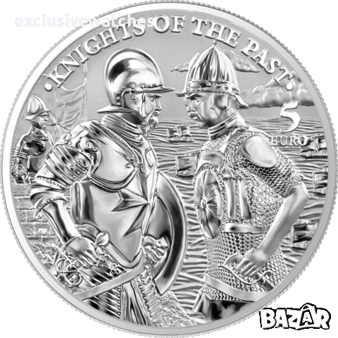 1 oz Малта 5 € Рицари от миналото - рицар на Малта и османски войник .9999 сребърна BU монета 2022