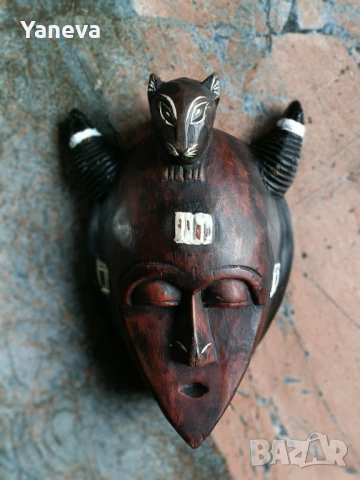 Африканка маска , дърворезба, ръчно изработена и оцветена. , снимка 3 - Декорация за дома - 54059400