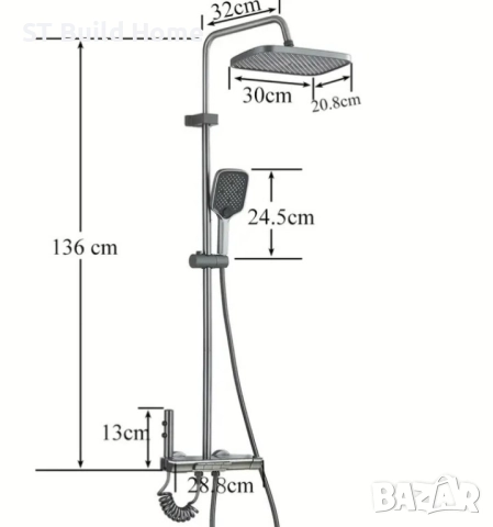 Стенна душ система с 4 бутона, дъждовна глава, ръчен душ и 2-в-1 биде спрей – Gunmetal, снимка 5 - Душове - 51625858