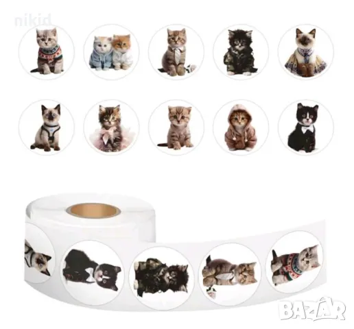 100 бр коте котка котки микс малки самозалепващи лепенки стикери за ръчна изработка за подарък, снимка 3 - Други - 49572280