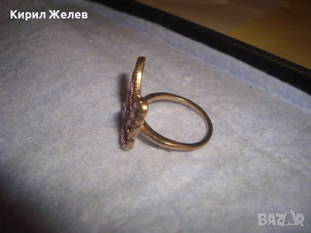 РАЗКОШЕН ПОЗЛАТЕН ФИГУРАЛЕН АЖУРЕН АРТ ПРЪСТЕН ПЕПЕРУДА с ПРЕКРАСНИ РОЗОВИ ФАСЕТИРАНИ КРИСТАЛИ 27704, снимка 8 - Пръстени - 37463866