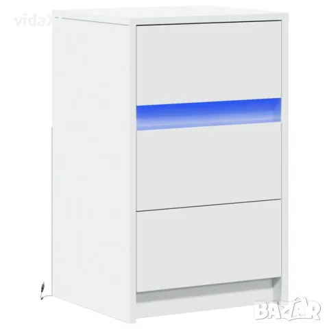 vidaXL Нощно шкафче с LED осветление, бяло, инженерно дърво, снимка 3 - Шкафове - 56148199