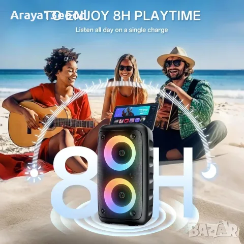 Преносима Bluetooth караоке колонка T-08 с два микрофона, снимка 4 - Караоке - 56115230