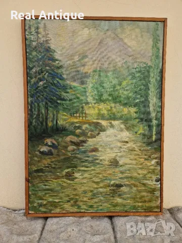 Иван Кънчев- масло пейзаж платно автор- 1970 г., снимка 2 - Антикварни и старинни предмети - 49208442