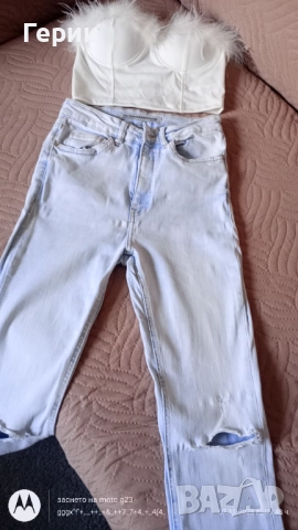 Сет дънки с висока талия и бюстие р S, снимка 2 - Дънки - 52328888