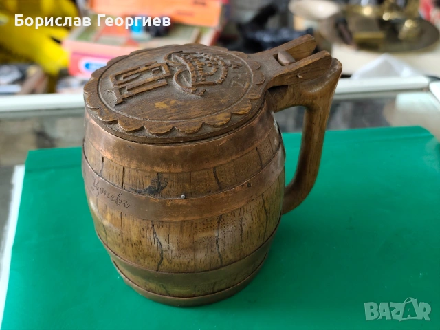 Стара дървена халба ръчна изработка, снимка 2 - Антикварни и старинни предмети - 53970811